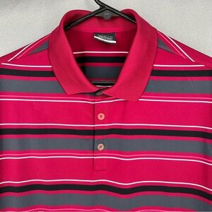 Nike Men's Polo Shirt -  red pink and Gray Stripes